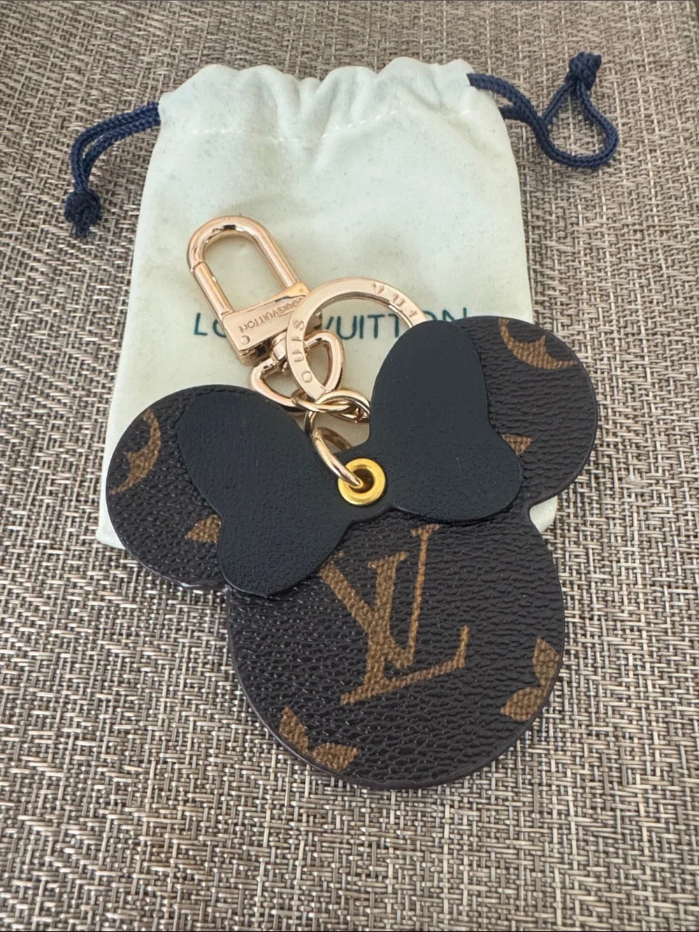 Louis Vuitton Brown Monogram Minnie Bow Key Charm with Black Bow